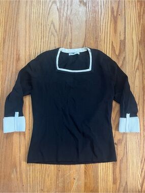 KoKo Black Square-Neck Top with White Trim